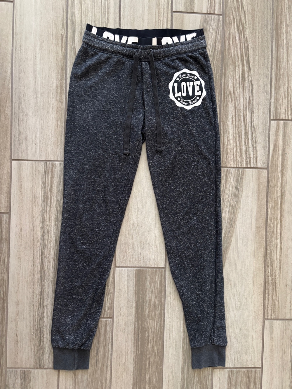 PINK Victoria's Secret Heather Charcoal Gray 'LOVE' Jogger SweatPants